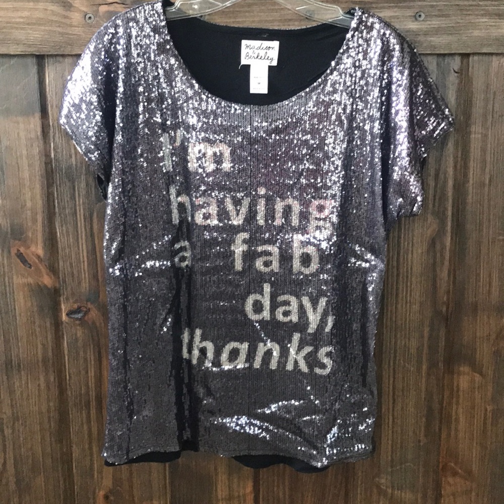 *4/$25* Anthropologie sequin top w/saying